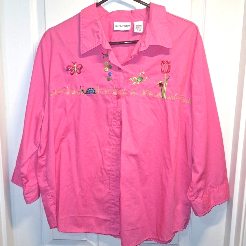 Breckenridge Pink Embroidered Button Up Shirt Extra Large - Picture 1 of 6